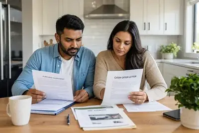 Couple reviewing a cash offer for their home