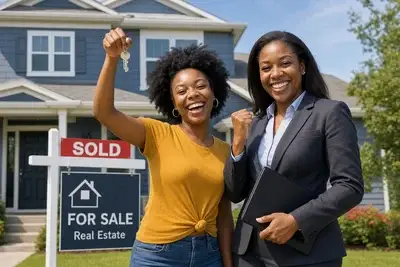 Happy homeowner at closing with cash in hand