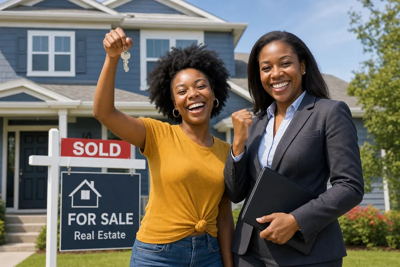 Happy homeowner at closing with cash in hand